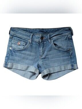 H&M &Denim Mid-Rise Cuffed Denim Shorts Size 8 Medium Wash Cotton 5-Pocket